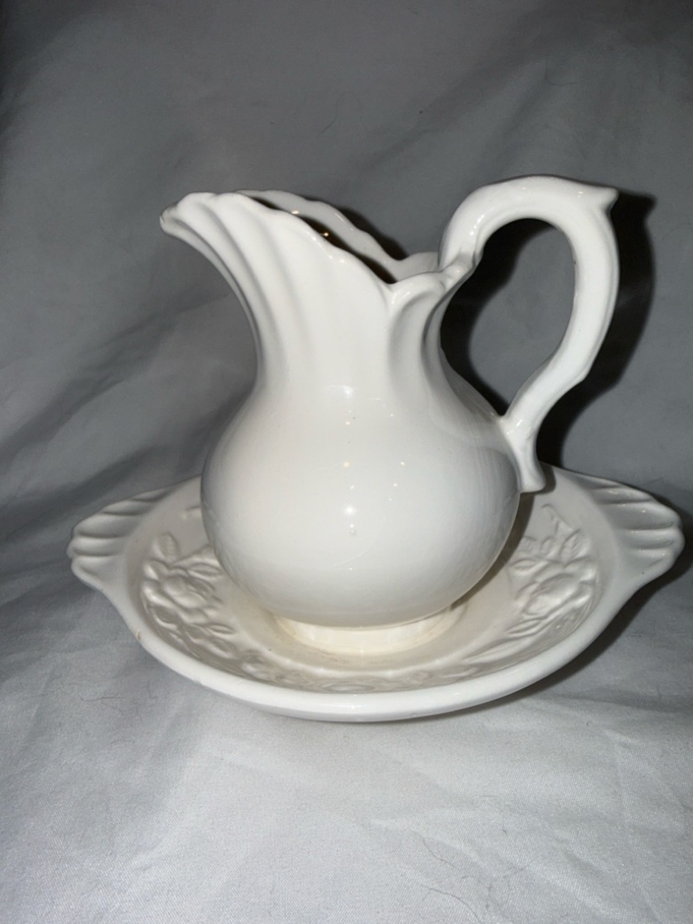 Vintage Napcoware White Small Ceramic Pitcher and Tray Set - Classic Home Dining